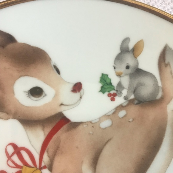 Vintage winter Christmas animal themed side serving dish plate gold trim mug - Picture 4 of 10